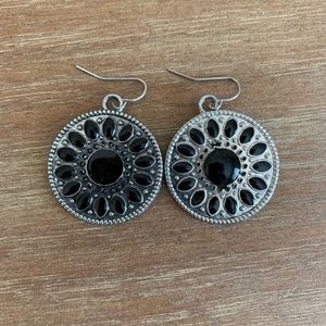 3/$15 silver and black enamel drop earrings